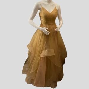 Gold Sparkle Tulle Princess Formal Layered Ballgown Prom Dress Size 4